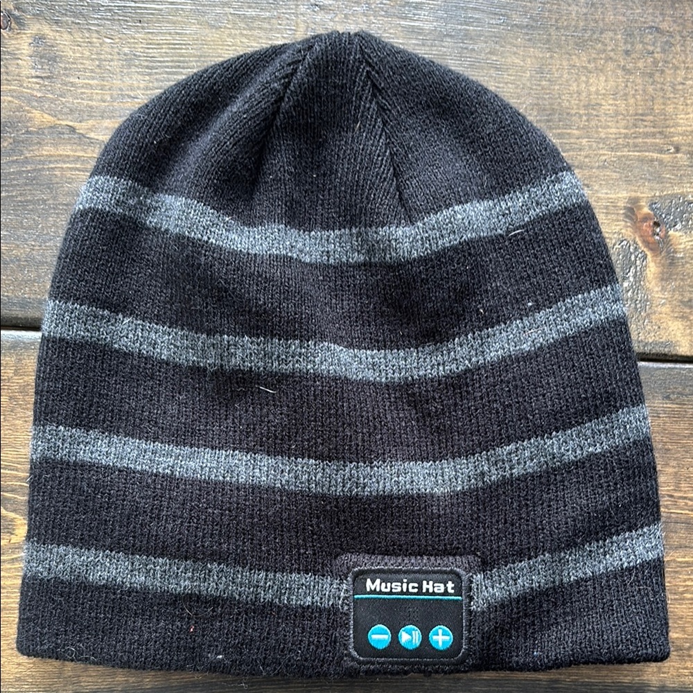 Gray and Black LED Knitted Beanie with Bluetooth